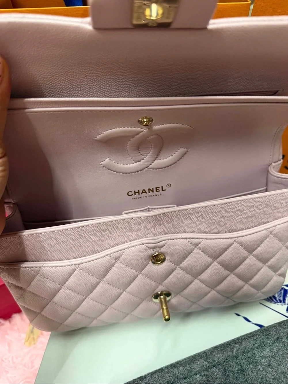 CHANEL Quilted Pale Pink Caviar Leather Shoulder Bag with gold hw